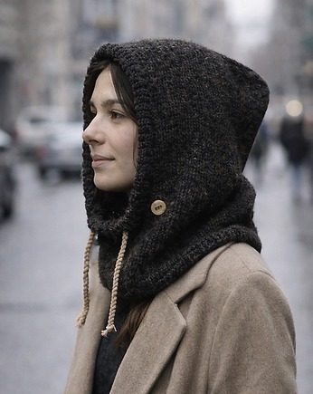 Balaclava kominiarka kaptur czapka 100% alpaka ręczna robota antracyt, splotomaniaa