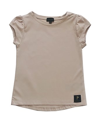 Piaskowy Tshirt z bawełny premium dla dziewczynki, PAPUSIA