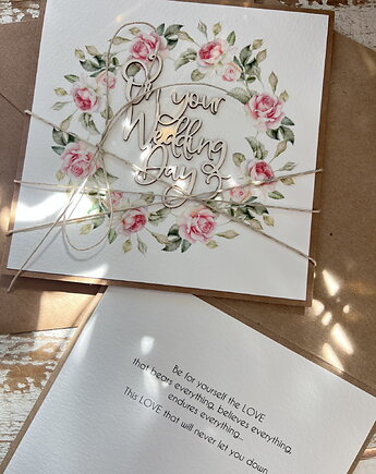 Kartka ślubna handmade Wedding Day card z życzeniami, sorte