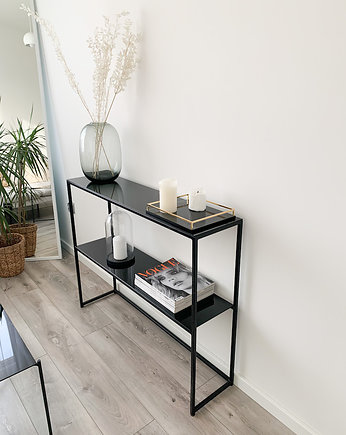 ZENOBIA - konsola ze szklanym blatem i pólką, wąska konsola, komoda, Papierówka Simple form of furniture