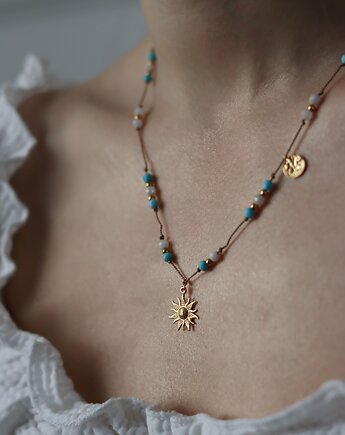 Regulowany naszyjnik z Kamienia Księżycowego i Turkusowego Magnezytu, Księżycowa bijoux