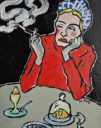 Obraz do salonu portret babci myśli unoszą się wolniej niż dym, alice oil on canvas