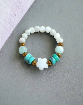 Pierścionek :: turkus, angelit, muszla, hematyt.