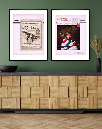 Plakat Dwie oprawione reklamy L'Oreal - z 1914 i z 1964 r, RiskyWalls