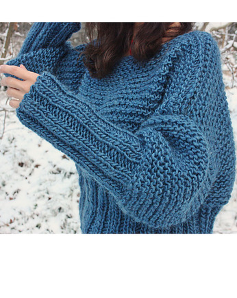 Niebieski sweter handmade moher z wełną, Mademoiselle Patrini