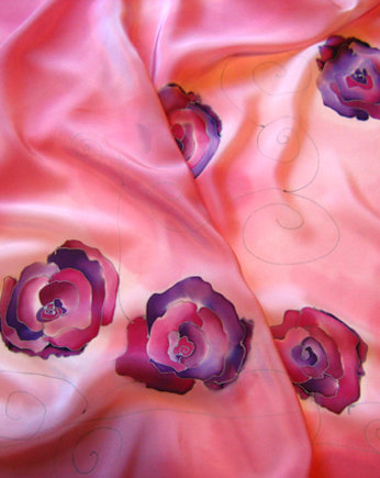 Rózowe róże - jedwabny szal, jedwabie agaty