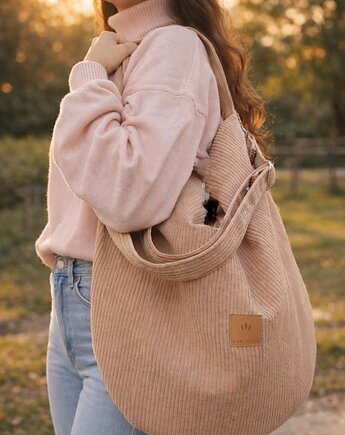 Sztruksowa torba worek Mocha Mousse, sabi tatka