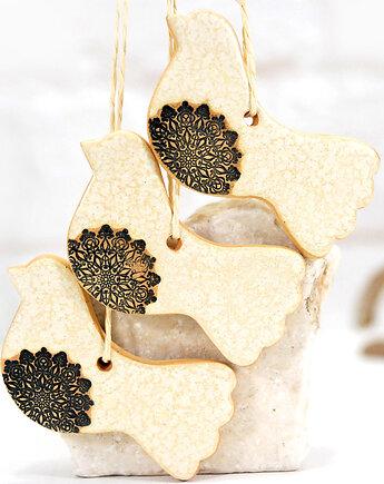 Białe ptaszki ceramiczne - ozdoba wielkanocna, 10FingersArt