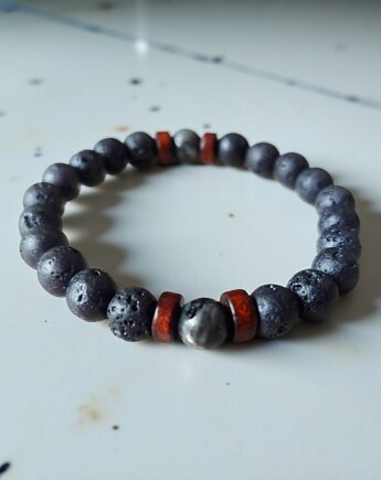 Bransoletka męska lawa wulkaniczna i drewno, KEIT