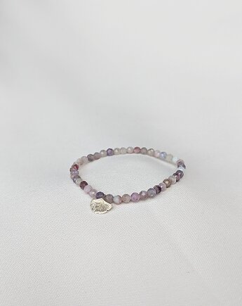 Lawendowa bransoletka ze srebrnym liściem miłorzębu, Moui