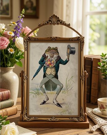 Pan żaba ilustracja vintage, obrazek do pokoju dziecka,, black dot studio