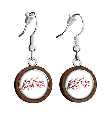 Kolczyki drewniane - Kwitnąca wiśnia - wiszące, yenoo