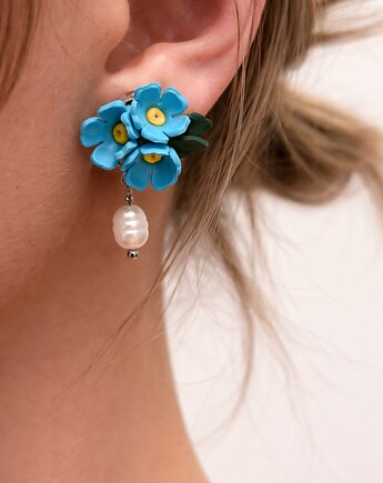 Kolczyki Niezapominajki z perłami. Glina polimerowa. biżuteria kwiatowa, MariaPolymer