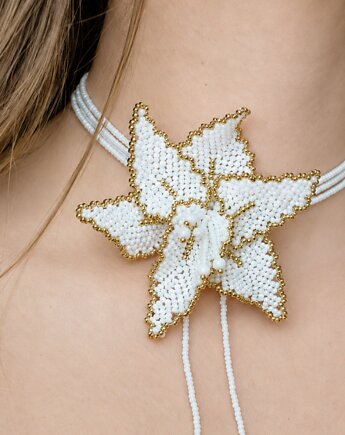 Biała orchidea - naszyjnik choker z koralików, Hibiscus