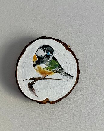 Ręcznie malowany obrazek na plastrze drewna  "Sikorka", ReinerArt