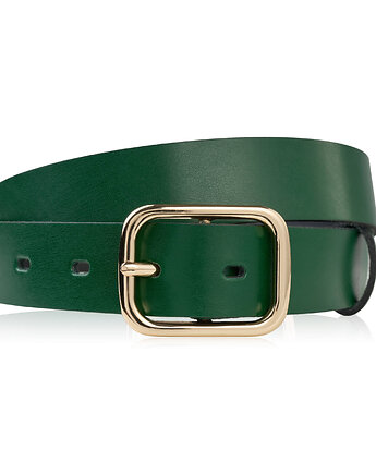 Pasek damski skórzany 100 cm do spodni zielony ze złotą klamrą PG-11-GZ-100, Paolo Peruzzi