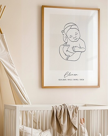 Metryczka Dziecka LineArt - personalizowany plakat z noworodkiem typ3, Dekoracjan