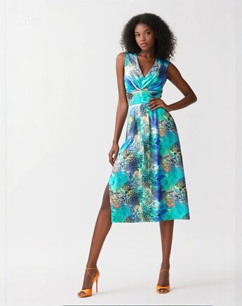 Satynowa wielobarwna  sukienka, NAT FASHION ROOM