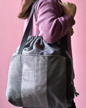 Patchworkowa duża szara torba z kominem, raspberi