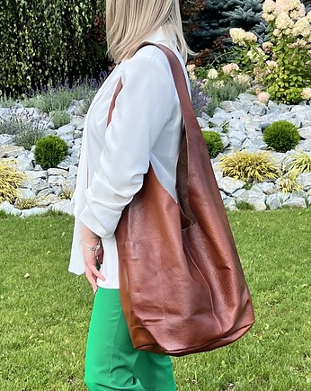 Duża skórzana damska torba - worek, bagoo