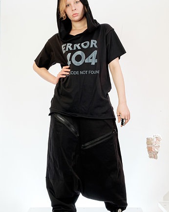 Czarny t-shirt z kapturem i nadrukiem ERROR 404, PIKIEL