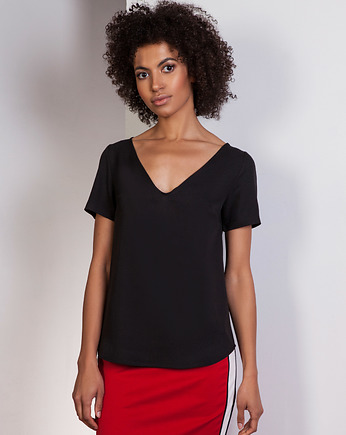 Bluzka w serek, BLU141 czarny, Lanti