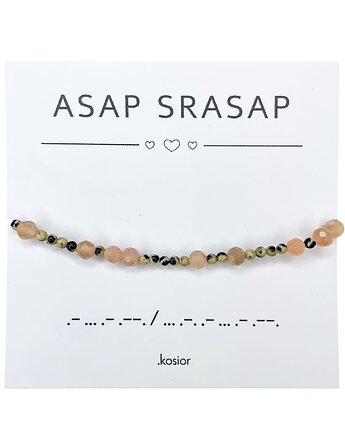 Bransoletka z alfabetem Morse Jaspis dalmatyński, Słoneczny, karolina kosior