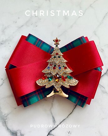 Brosza z Choinką z kryształkami Mikołajki Święta, Pudrowy Różowy