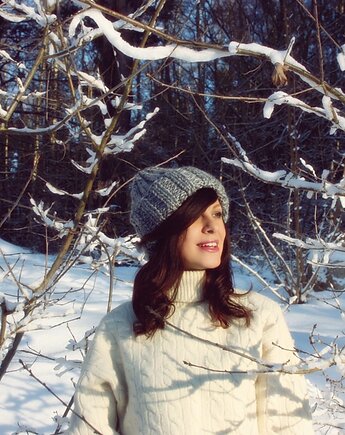 Szara czapka handmade beanie  z wełną, Mademoiselle Patrini