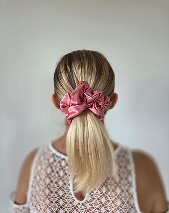 Gumka jedwabna, scrunchie, frotka strawberry pink MAXI, Capillum
