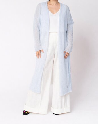 Długi kardigan wełniany z paskiem - Jasny niebieski, YOU by Tokarska