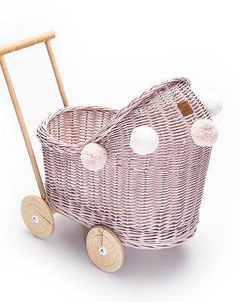 Wiklinowy niski wózek dla lalek  BRUDNY RÓŻ, Lilushop