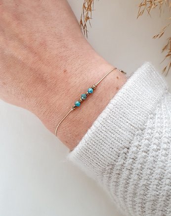 Beżowa bransoletka z turkusem, LEI handmade 