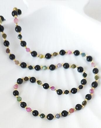 Naszyjnik z kamieni naturalnych: turmalin arbuzowy, onyks, MYNESS