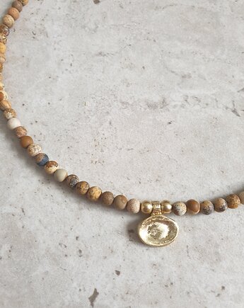 Naszyjnik ZEN jaspis obrazkowy, zawieszka mosiądz, modesign