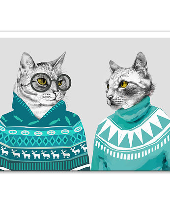 OBRAZ NA PŁÓTNIE -  Zakochane Koty 120x80cm, NOWdeco