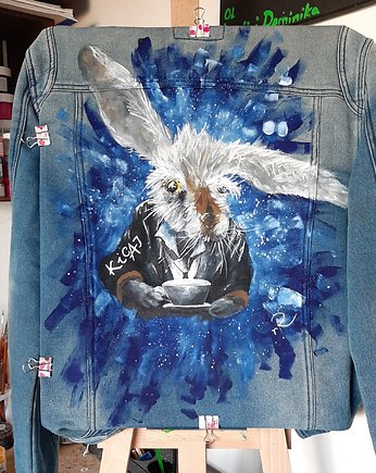 Męska kurtka jeansowa ręcznie malowana, rękąROBIONE