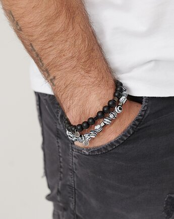 Set 2 Męskich bransoletek - Komiks i Onyks, Kulka Bransoletki