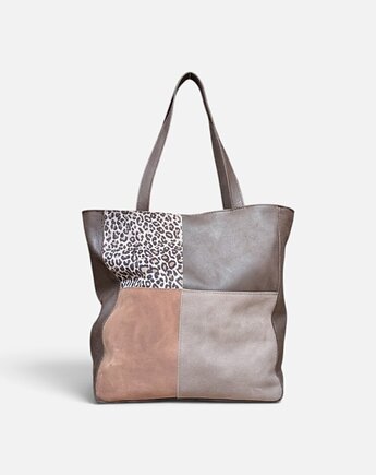 Shoper bag brązowa torba panterą, Łagoda