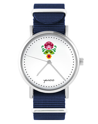 Zegarek - Folkowy kwiat - granatowy, nylonowy, yenoo