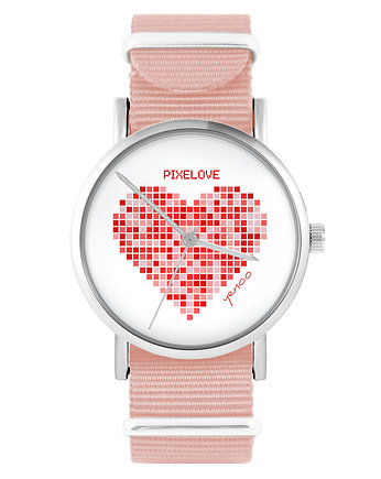 Zegarek - Serce pixelove - brzoskwiniowy róż, yenoo