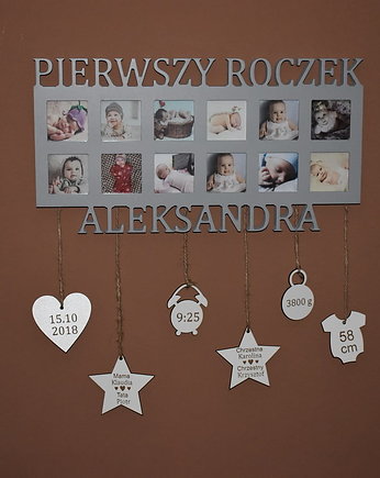 Multiramka metryczka ramka na zdjęcia Pierwszy roczek imię mdf 12 zdjęć, Wajdrew