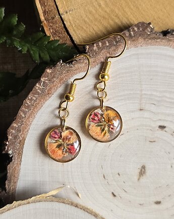 Kolczyki złote prawdziwe kwiaty pomarańczowe, zkwiatem