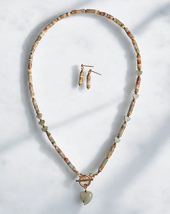 RAZEM TANIEJ! agat i labradoryt : serduszka : naszyjnik i kolczyki, kaktusia