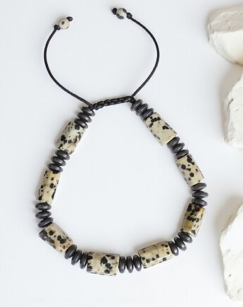 S-L : jaspis dalmatyński, hematyt - ochronna, antystresowa bransoletka, kaktusia