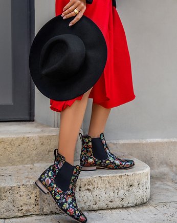 RĘCZNIE ROBIONE BOTKI ZAPATO 480 CZARNE LIŚĆIE, Zapato