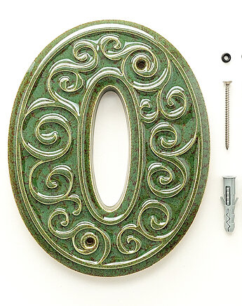 Numer domu, cyfra 0 zielono-brązowa, do przykręcenia, pracowniazona
