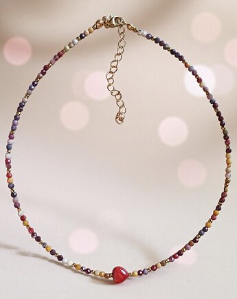 Choker z serduszkiem : mokait, jaspis królewski, kaktusia