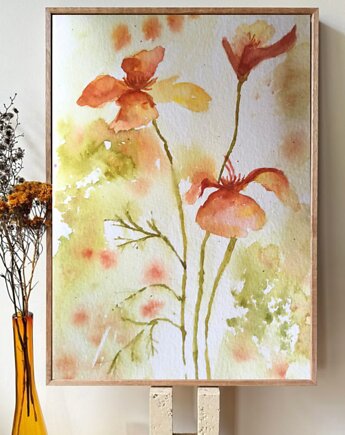 Akwarela Kwiaty oryginalny obraz A5 21x15 cm, Kwitnace