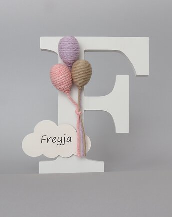 Drewniana litera z balonami i personalizacją - różowy, NinoDreams